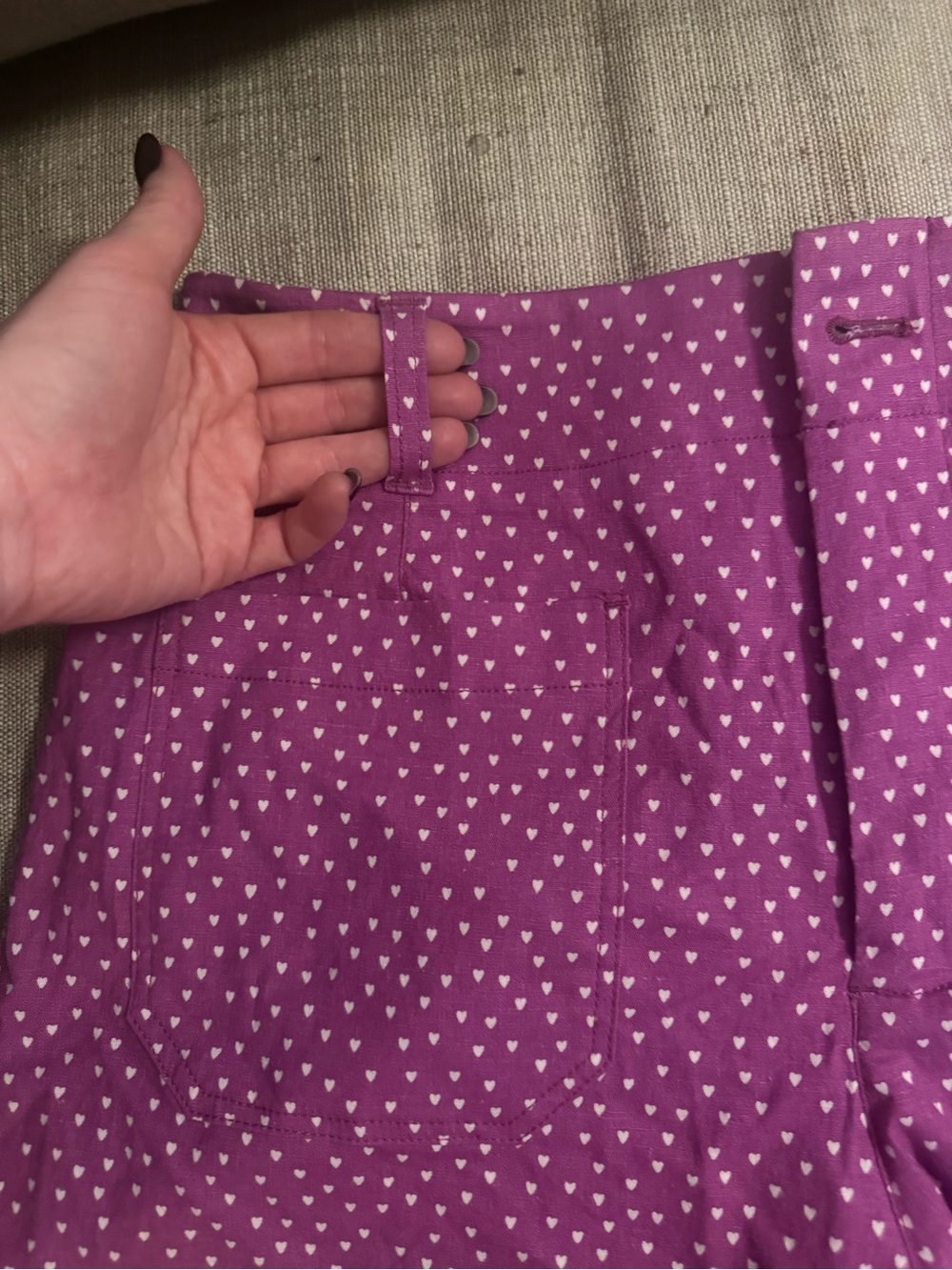 NWOT Anthropologie Maeve Colette Short in Purple with White Heart Print - Picture 7 of 10